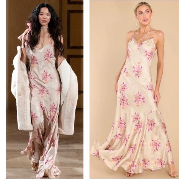 LoveShackFancy Azalea Rosie Mauve Floral Silk Blend Slip Maxi Dress Size M - Picture 2 of 11